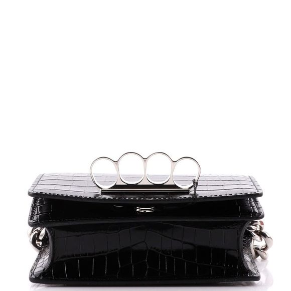 Alexander McQueen Four Ring Chain Handle Bag Crocodile Embossed Leather Mini - Picture 5 of 7